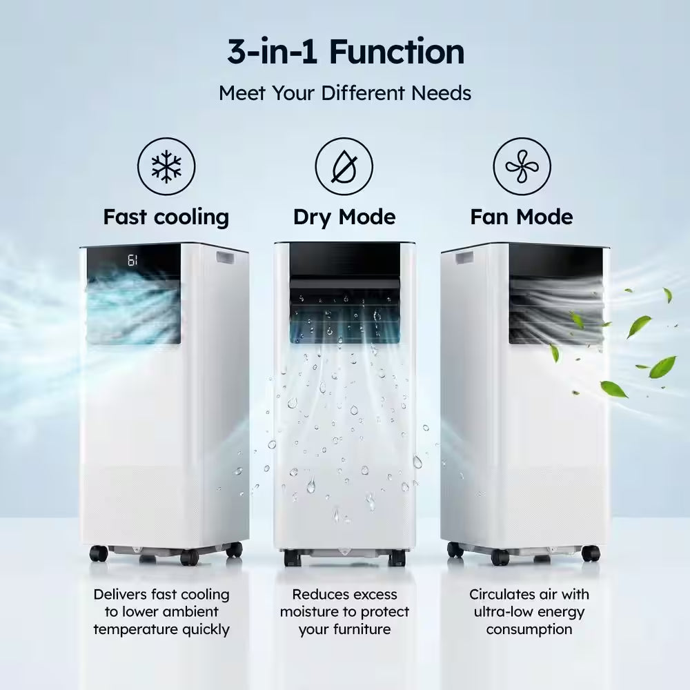 8000 BTU Portable Air Conditioner 250 Sq. Ft. with Dehumidifier and Fan in White, Wifi and Remote Control