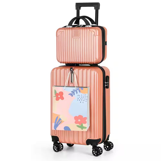 2-Piece Carry on Luggage Set Hard Side Lightweight Suitcase with 4 Spinner Wheels(14/20, Rose Gold)