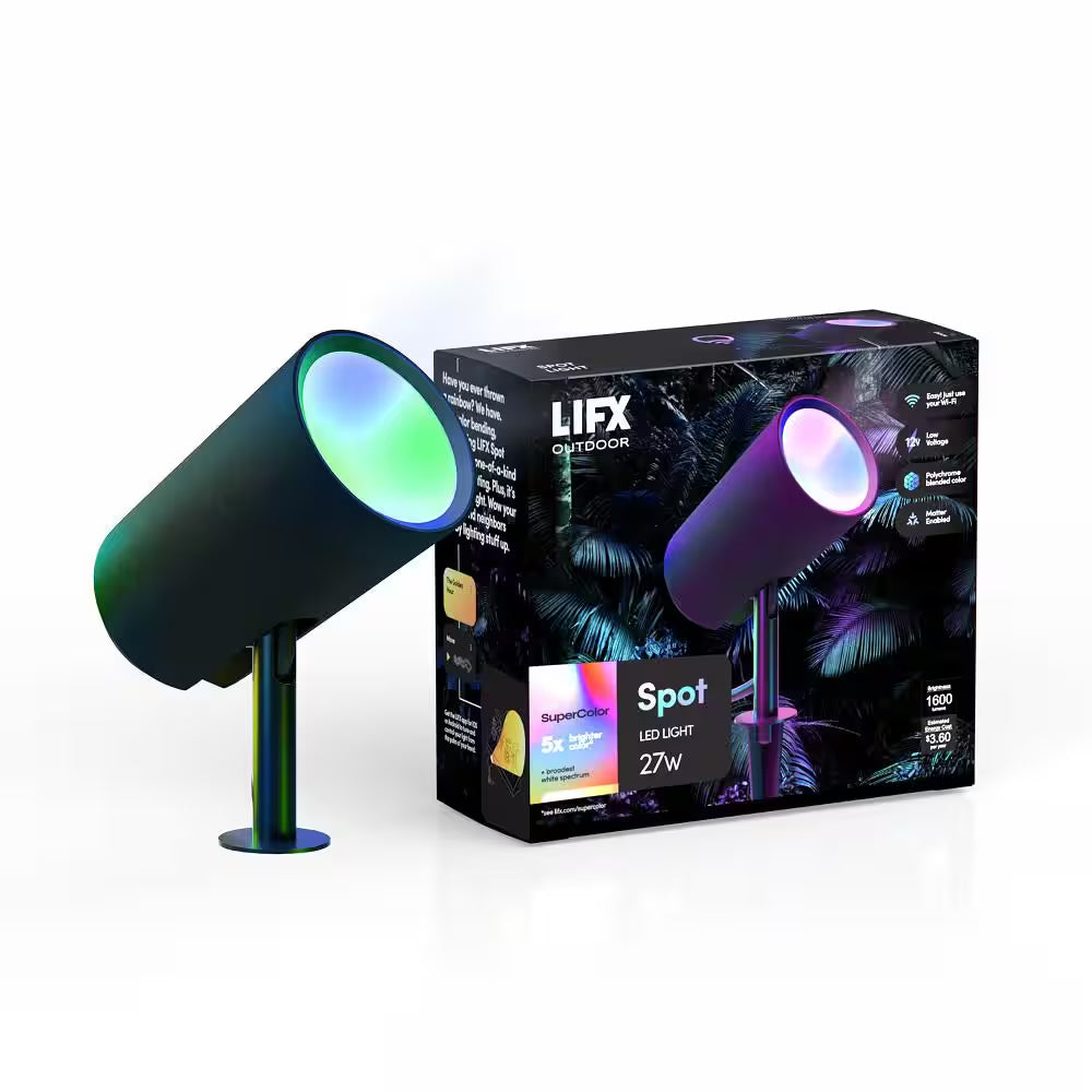 Low Voltage 1600 Lumens Black RGB Integrated LED Smart Wi-Fi Landscape Spotlight, Works W/ Alexa/Hey Google/Homekit/Siri