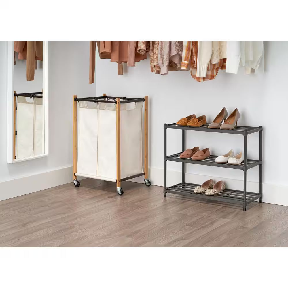 Basics Bronze 2-Bag Bamboo Laundry Cart with Wheels