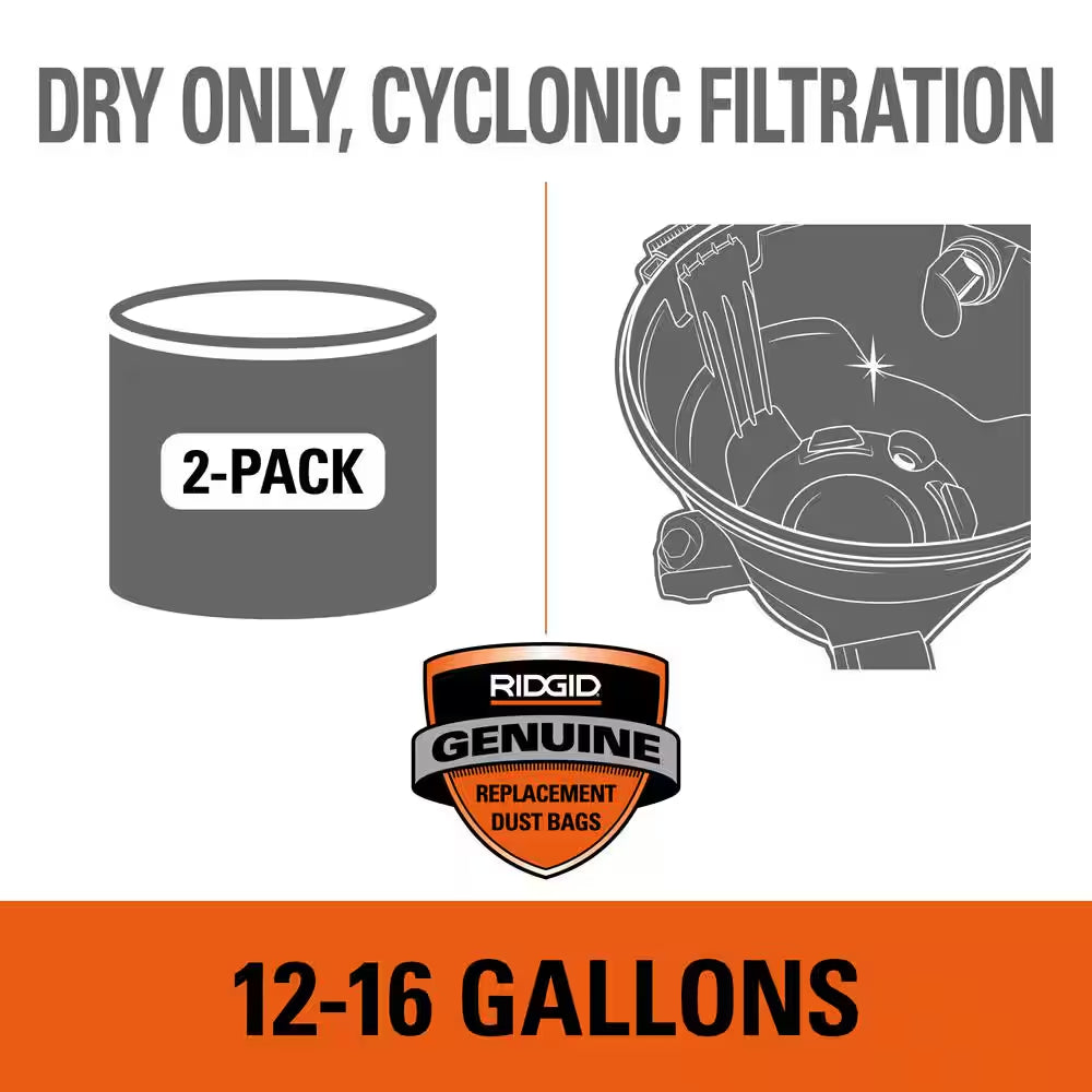 Genuine VF3602 Wet Dry Vac Cyclonic Dry Pick-Up Only Dust Bags for Select 12-16 Gal.  Shop Vacuums, Size a (2Pk)