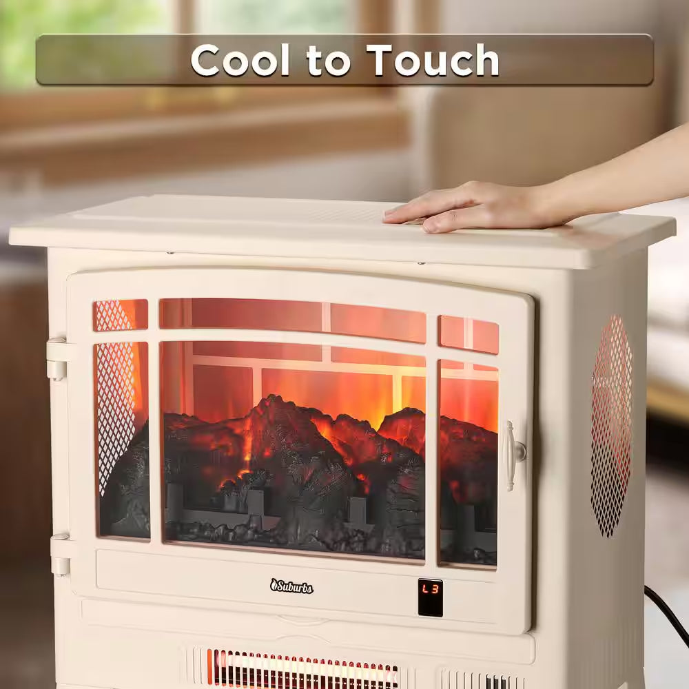 Suburbs 25 In. Wi-Fi Enabled Electric Fireplace Infrared Heater with Crackling Sound Freestanding Fireplace Stove, Ivory