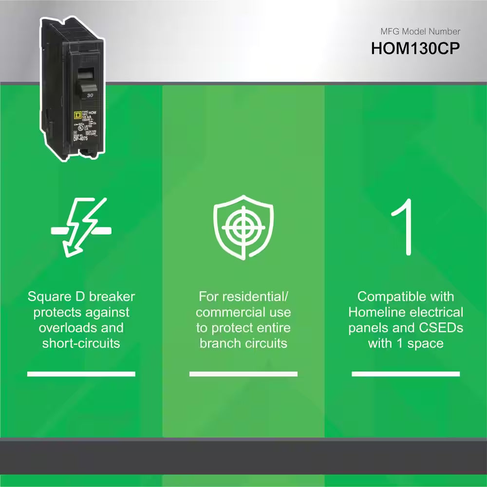 Homeline 30 Amp Single-Pole Circuit Breaker(Hom130Cp)