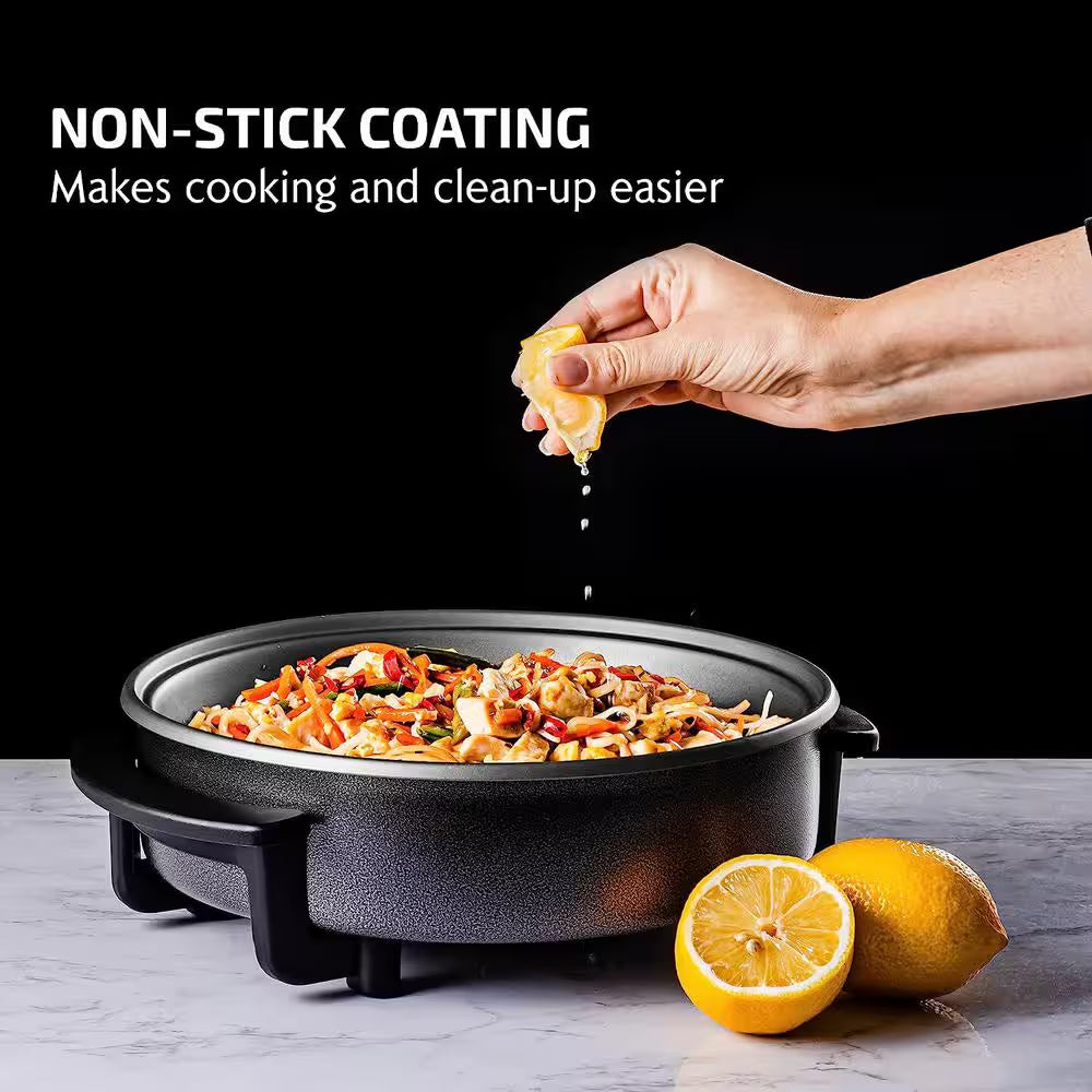 113 Sq. In. Black Electric Skillet with Nonstick Coating, Frying Pan with Tempered Glass Lid