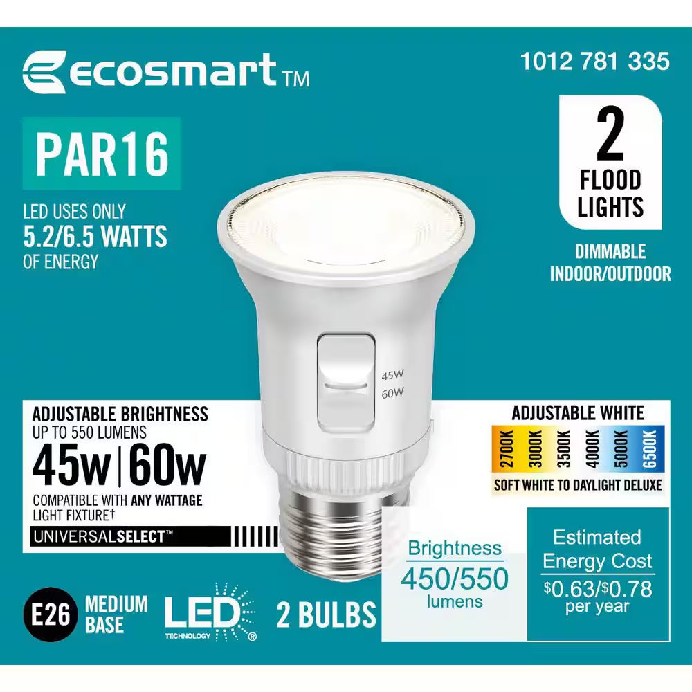 Universal Select 45/60-Watt Equivalent PAR16 Dimmable LED Spot Light Bulb with Selectable Color Temperature (2-Pack)
