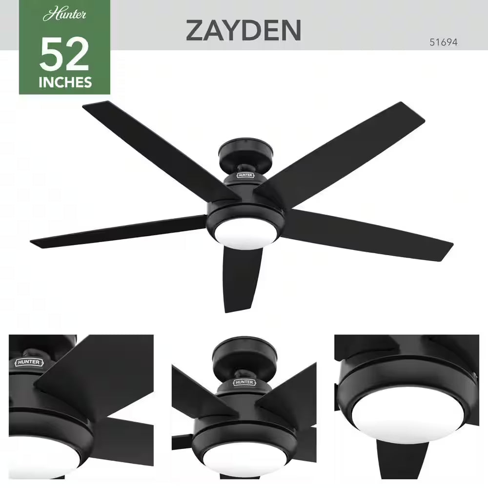 Zayden 52 In. Integrated LED Indoor Matte Black Ceiling Fan with Light Kit and Remote Included