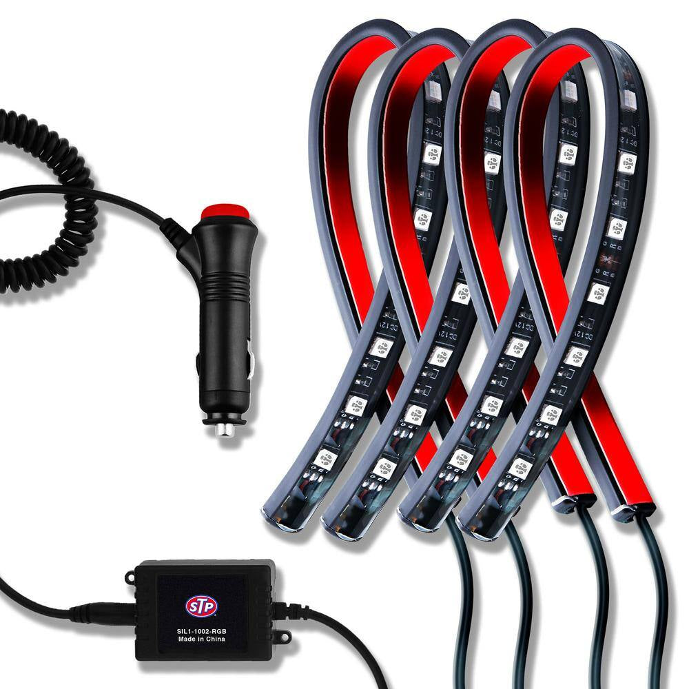 Multi-Color LED Lights, Car Interior, 16-Colors, Flash/Music Modes, Bluetooth Support, Strips (4-Pack)