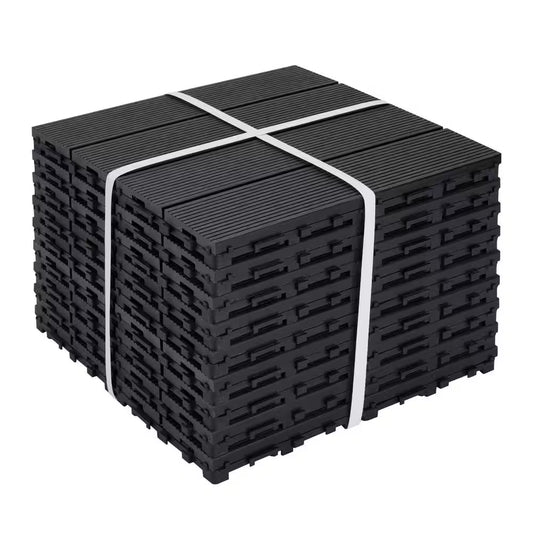 11.8 In. X 11.8 In. Black Wood-Plastic Composite Interlocking Deck Tiles (9 per Case), WPC Flooring Tiles for Balconies