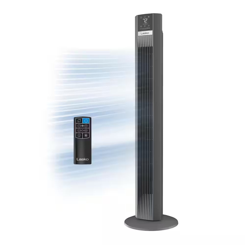 48 In. 12-Speed Oscillating Tower Fan in Gray, Quiet Operation, DC Motor, Remote Control and 12-Hour Timer, 12 In. Dia