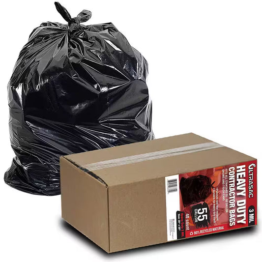 Heavy-Duty 55 Gal. Contractor Bags - (40-Count, 3 Mil) - 38 In. X 58 In. Large Black Plastic Trash Can Liners