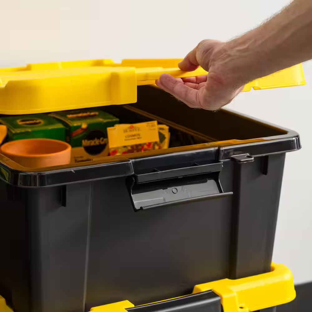 12 Gal. Heavy-Duty Stackable Storage Tote, Black with Yellow Lid (Set of 3)