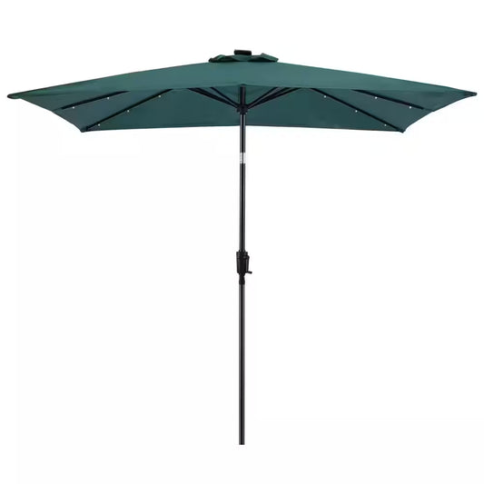 9 Ft. X7 Ft. Rectangular Market Patio Umbrella Solar Lighted in Hunter Green