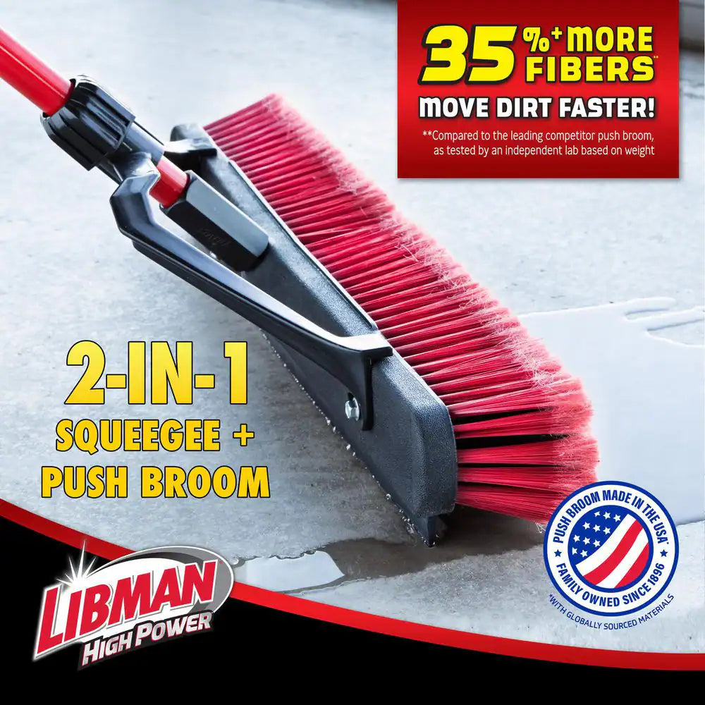 24 In. High Power Heavy-Duty Multi-Surface Squeegee Push Broom with Brace and Steel Handle