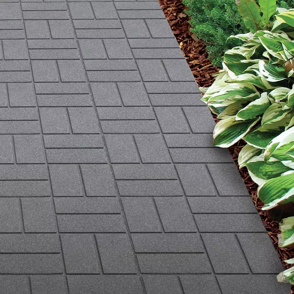 16 In. X 16 In. X 3/4 In. Gray Dual-Sided Rubber Paver (9-Pack)