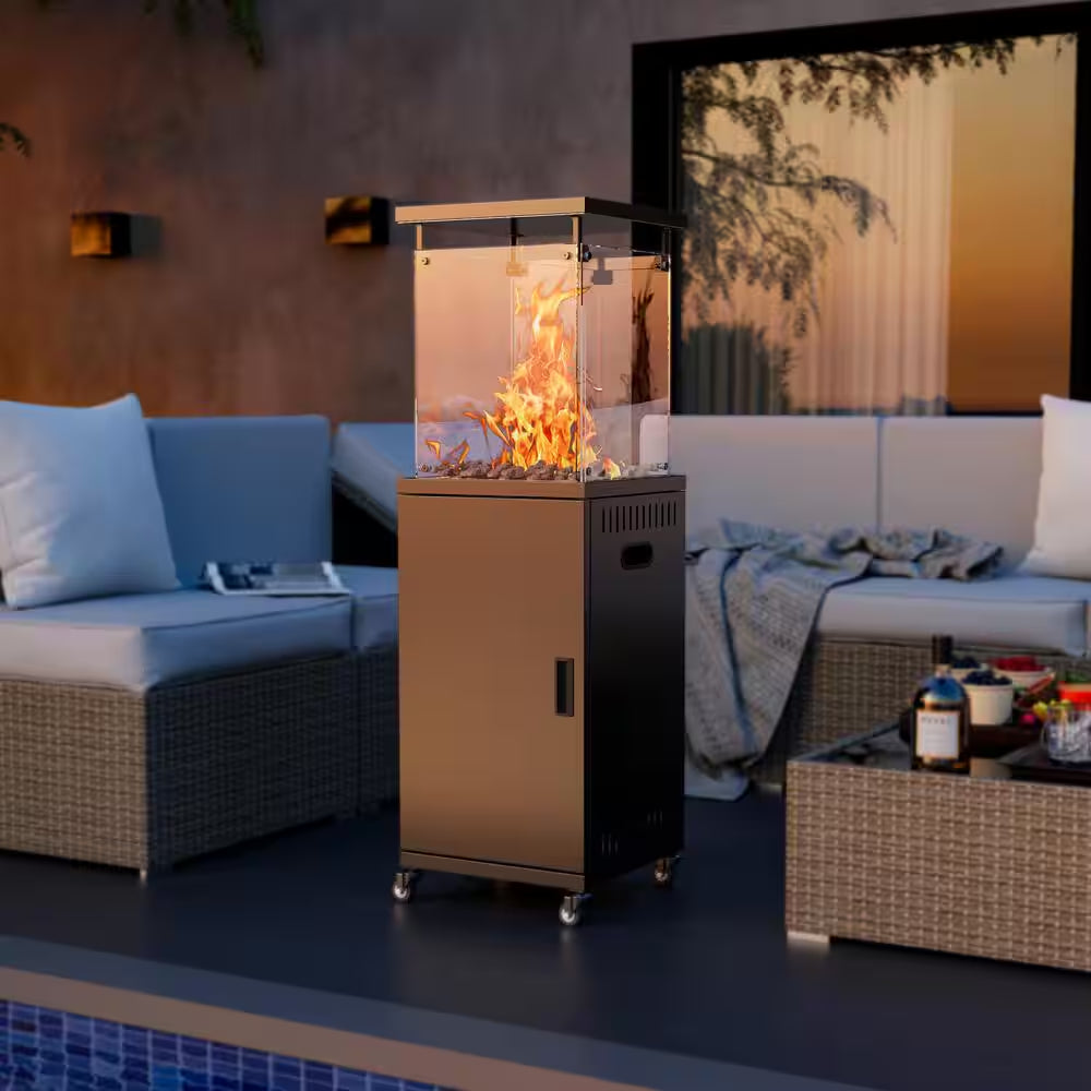 50000-BTU Black Steel Floor Standing Propane Patio Heater with Wheels