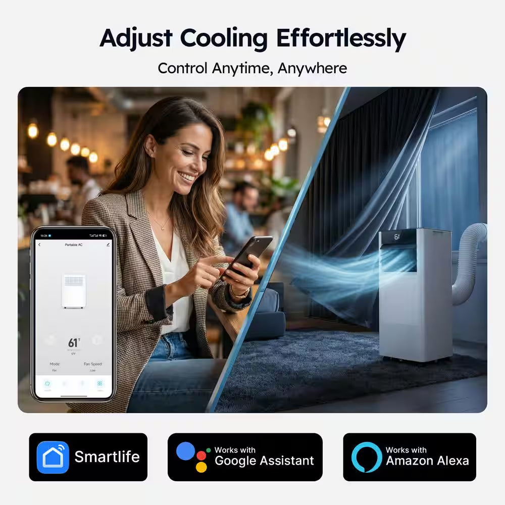 8000 BTU Portable Air Conditioner 250 Sq. Ft. with Dehumidifier and Fan in White, Wifi and Remote Control