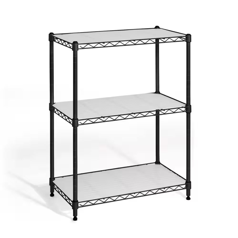 Black 3-Tier Adjustable Height Welded Steel Garage Storage Shelving Unit with Liner (24 In. W X 30 In. H X 14 In. D)