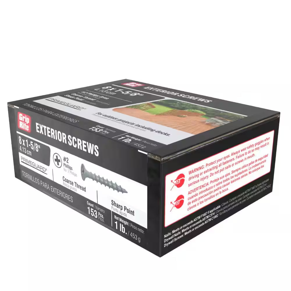 #8 X 1-5/8 In. #2 Phillips Bugle Head Coarse Thread Coated Exterior Wood Deck Screws 1 Lb. Box