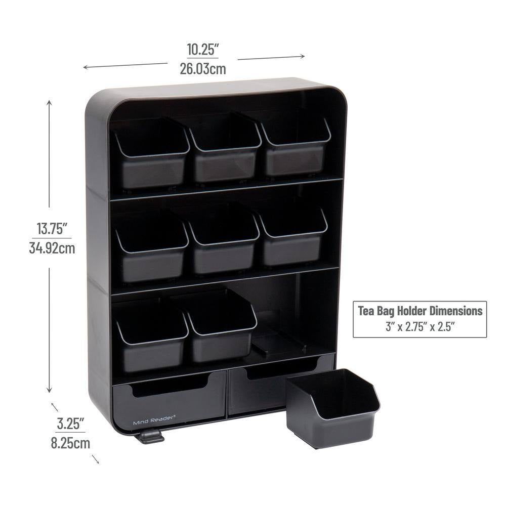 Tea Bag Organizer Tea Station Organizer Countertop Storage Plastic, Black