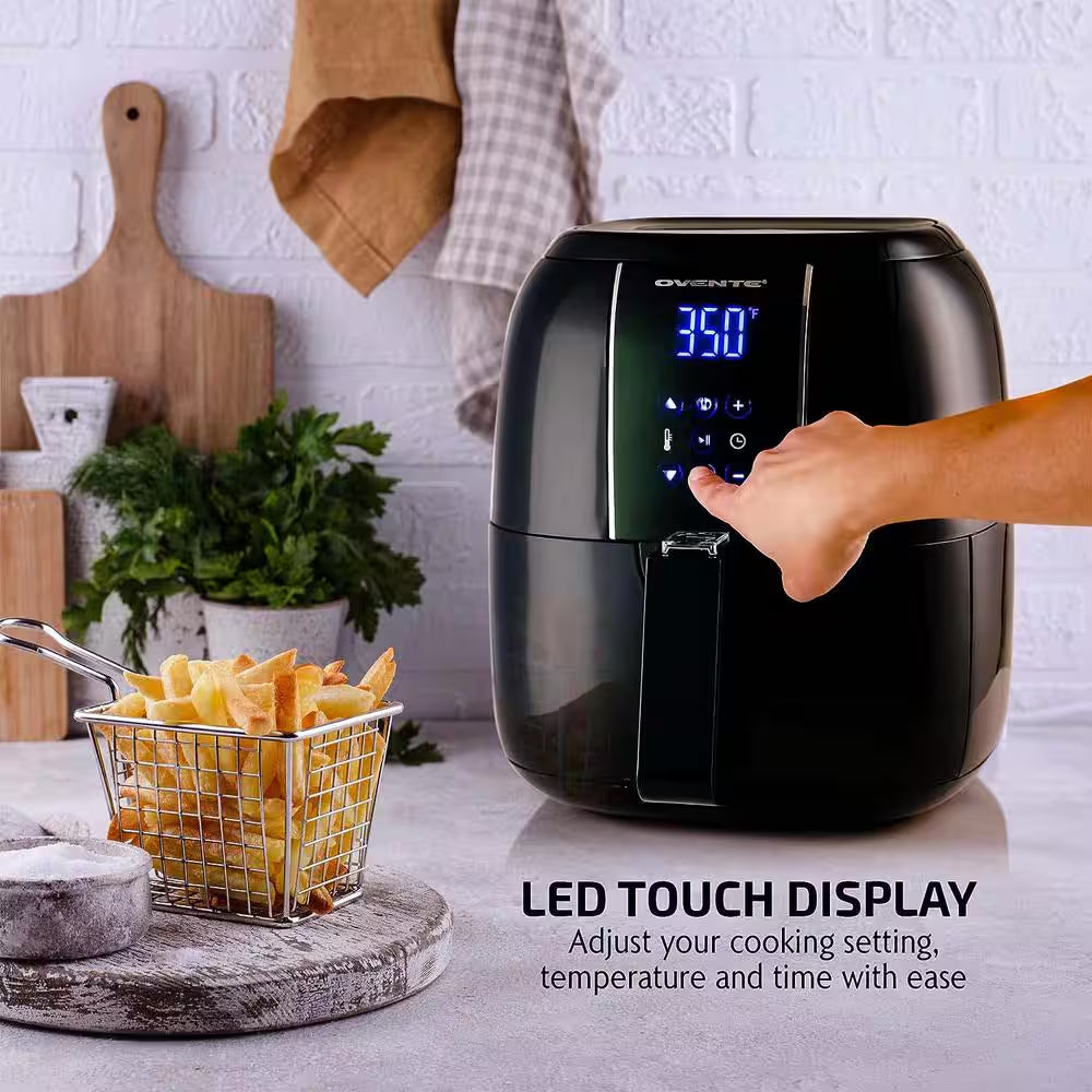 3.2 Qt. Black Air Fryer Grill Pan and Non-Stick Frying Basket Auto Shut-Off 6 Cooking Presets Touch Sensor