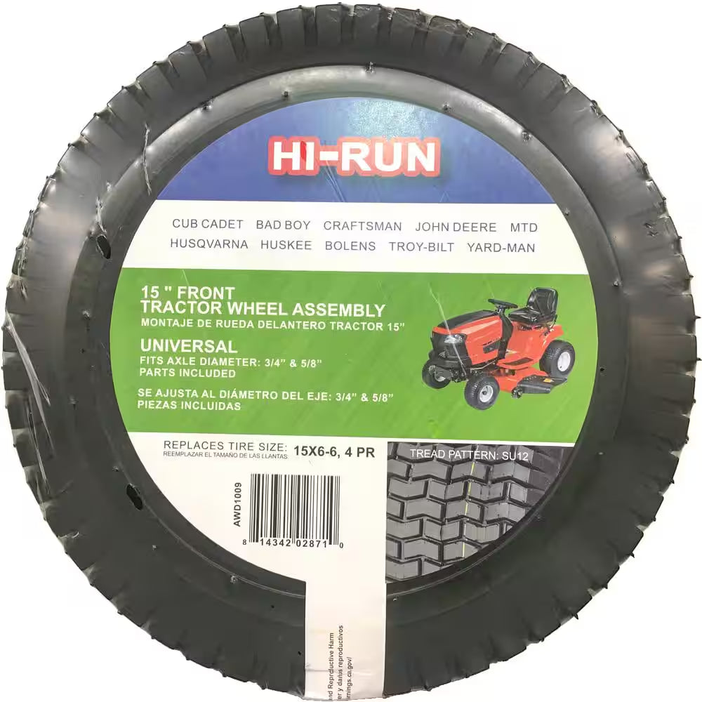 Universal Landg Tire Assembly with Kits, 15X6-6 SU12 Turf II (3/4 in and 5/8 In)