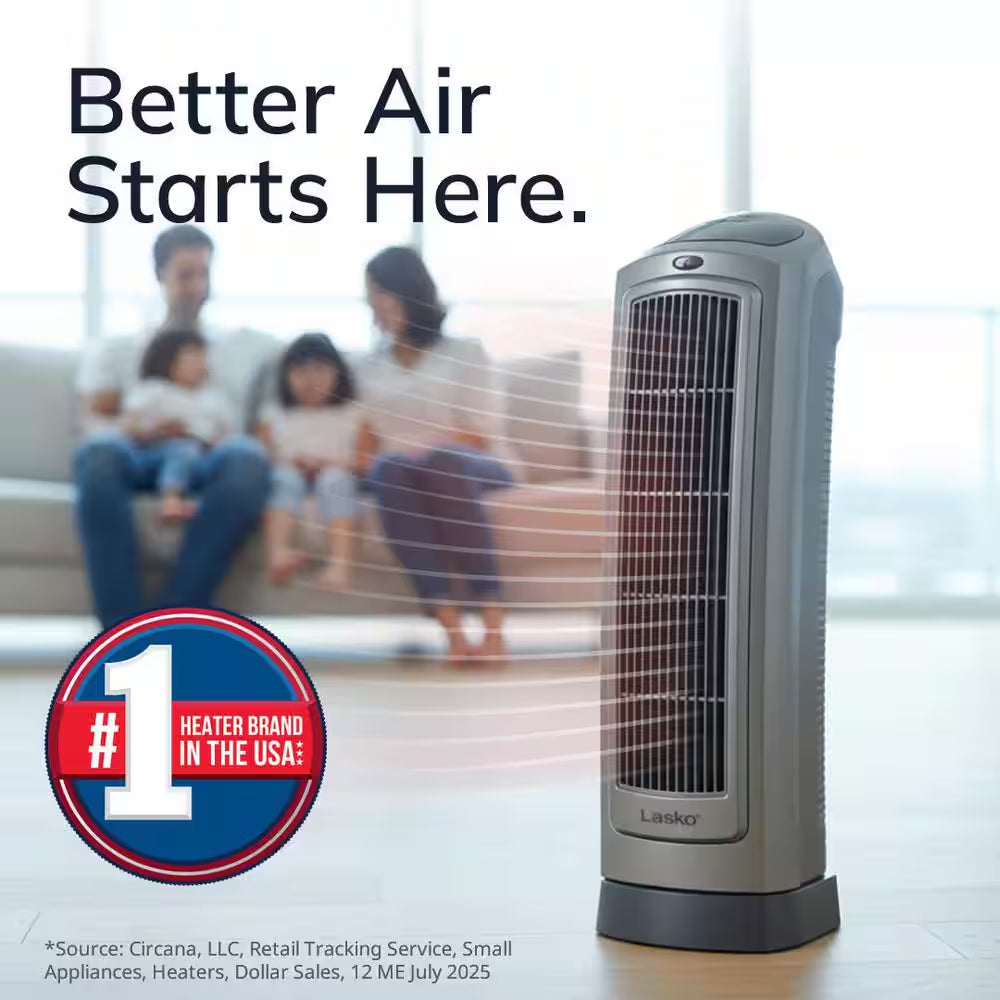 1500W 22 In. Gray Electric Tower Ceramic Space Heater with Digital Display, Thermostat and Remote Control