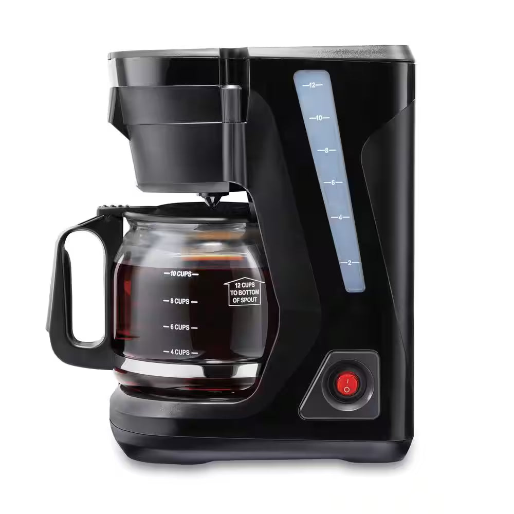 12-Cup Black Front Fill Compact Drip Coffee Maker