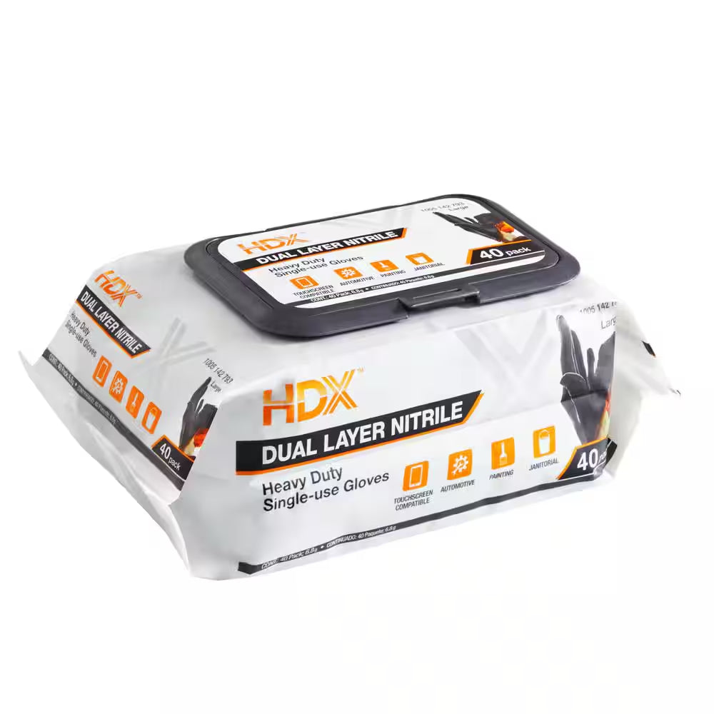 Pop-N-Go Black Disposable Heavy Duty Nitrile Gloves, Size Large (40-Count)