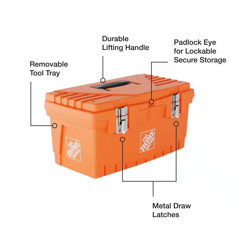 19 In. Plastic Portable Toolbox with Removable Tray in Orange
