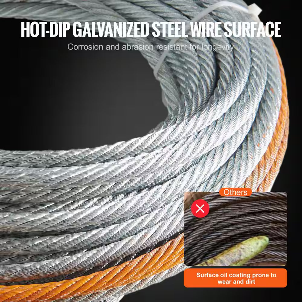 Galvanized Steel Winch Cable, 3/8 In. X 50 Feet 15,200 Lbs. Breaking Strength, Wire Winch Rope with Swivel Hook