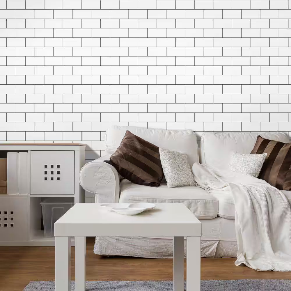 12 In. X 12 In. Peel and Stick Vinyl Subway Backsplash Tile in White (10-Pack)