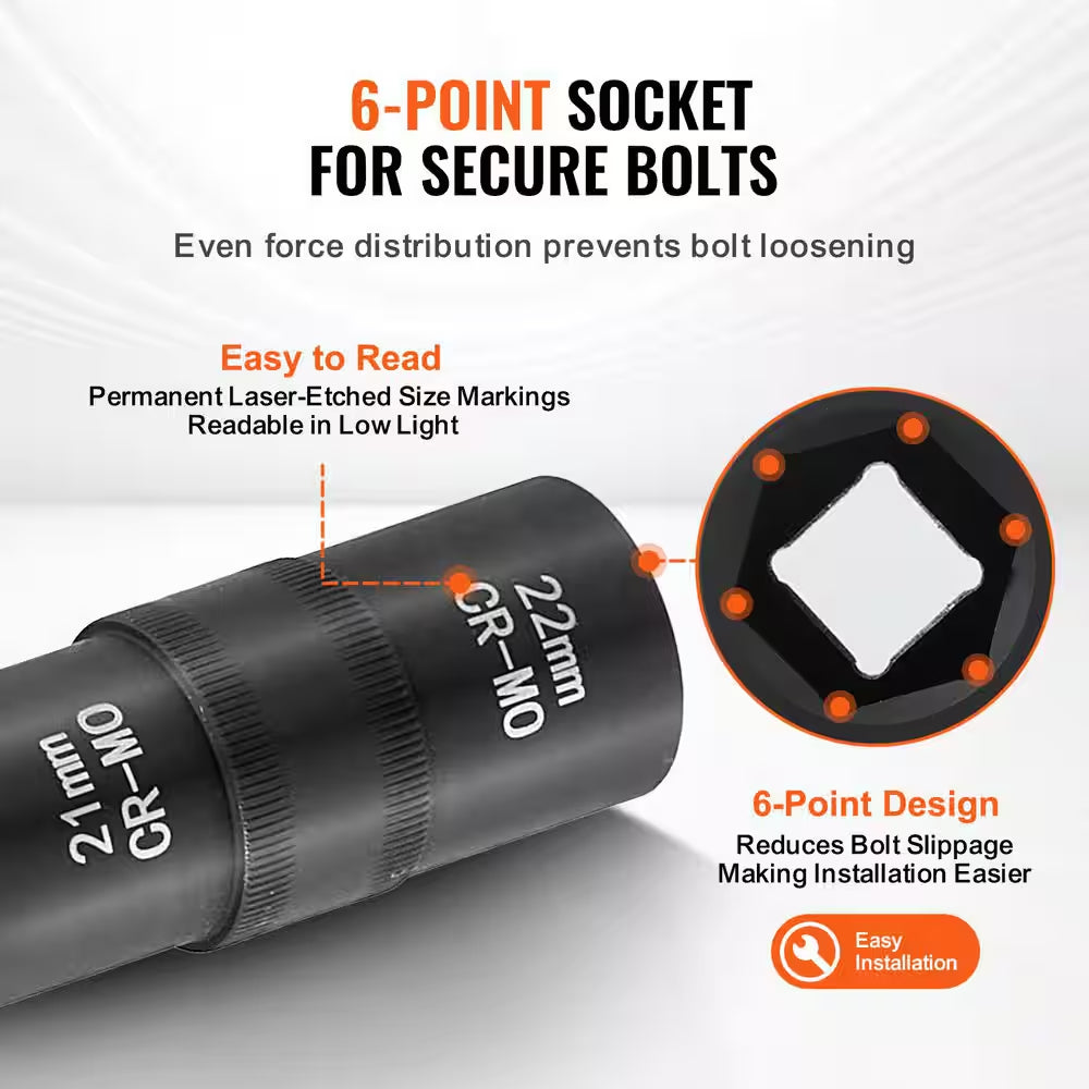 Lug Nut Impact Socket Set, 1/2 In. Drive Metric and SAE 6-Point Flip Socket Set, 4 Total Lug Nut Sizes