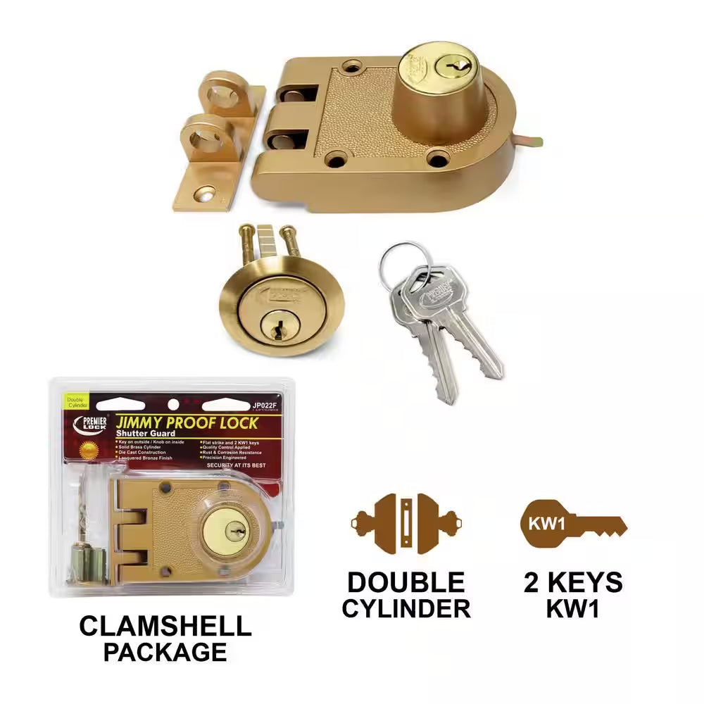 Bronze Lacquer High Security Double Cylinder Jimmy Proof Die Cast Deadbolt Lock with Flat Strike and 2 KW1 Keys