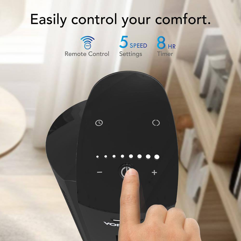OZI42 42 In. 5-Speed Tower Fan in Black with Remote Control, Oscillation and Timer