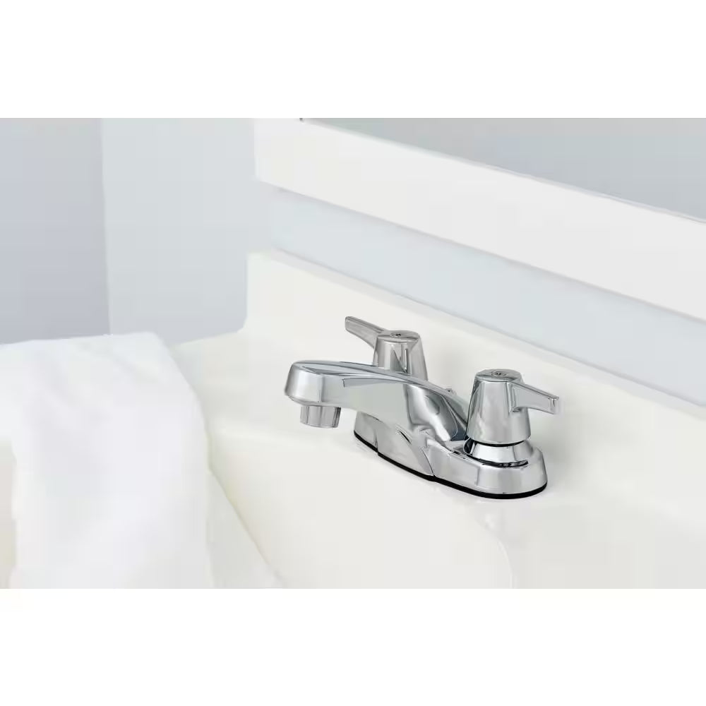 Aragon 4 In. Centerset 2-Handle Low-Arc Bathroom Faucet without Pop-Up Drain in Chrome