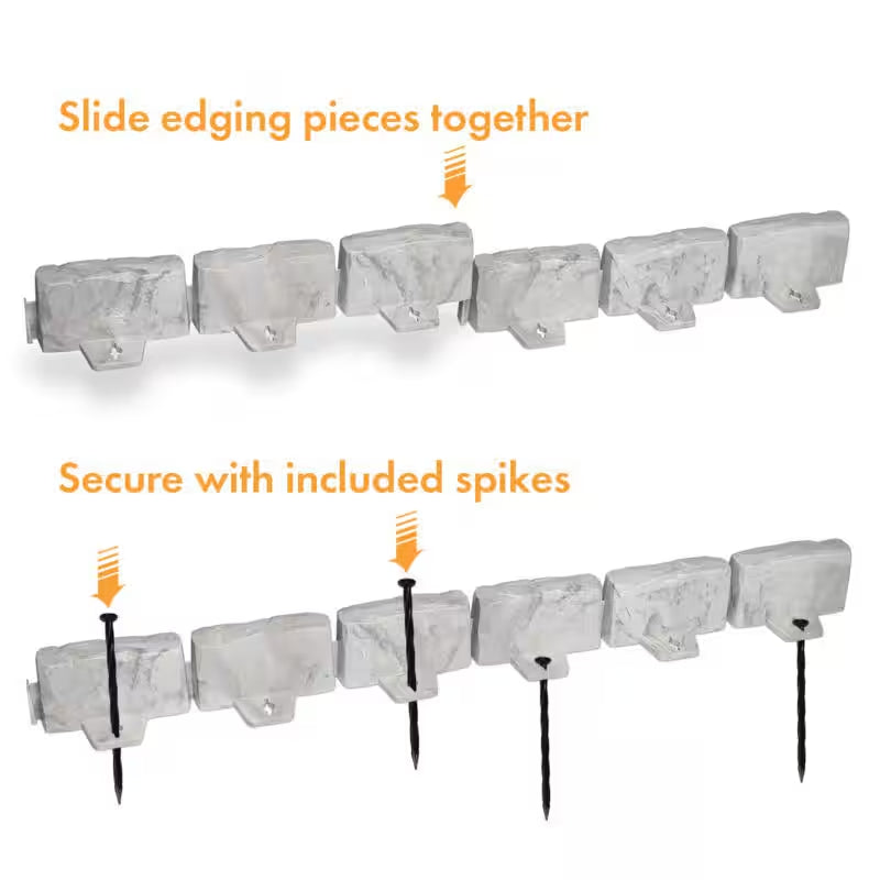 Decorative Faux Stone 10 Ft. X 2.7 In. Gray Plastic No-Dig Landscape Edging Kit