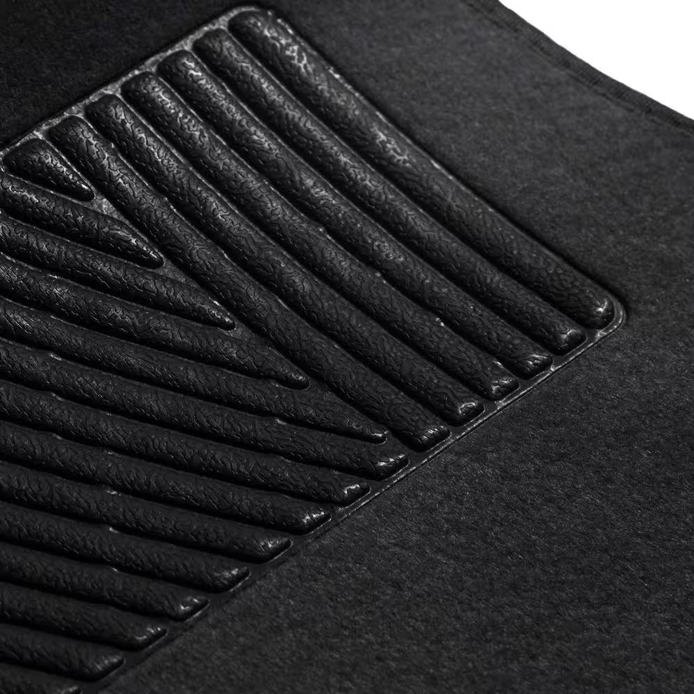 Non Slip Black with Striped Heel Pad 4 Pieces 28 In. X 18 In. Soft Carpet Car Floor Mats