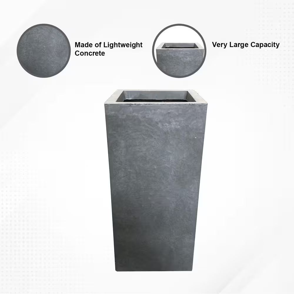 20 In. Tall Slate Gray Lightweight Concrete Rectangle Modern Outdoor Planter