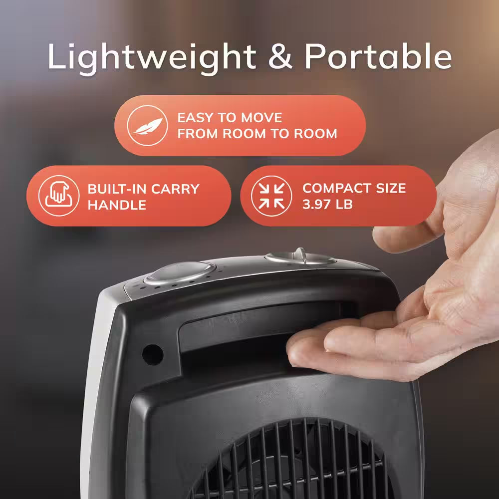 1500W 9.2 In. Gray Electric Tabletop Ceramic Space Heater with Adjustable Thermostat and Overheat Protection