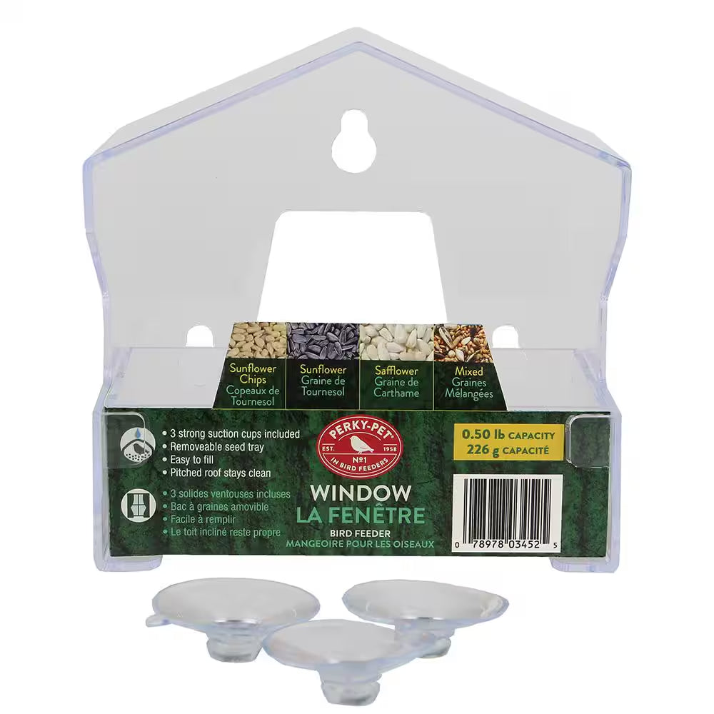 Clear Window Bird Feeder with 4 Suction Cups - 0.5 Lb. Capacity