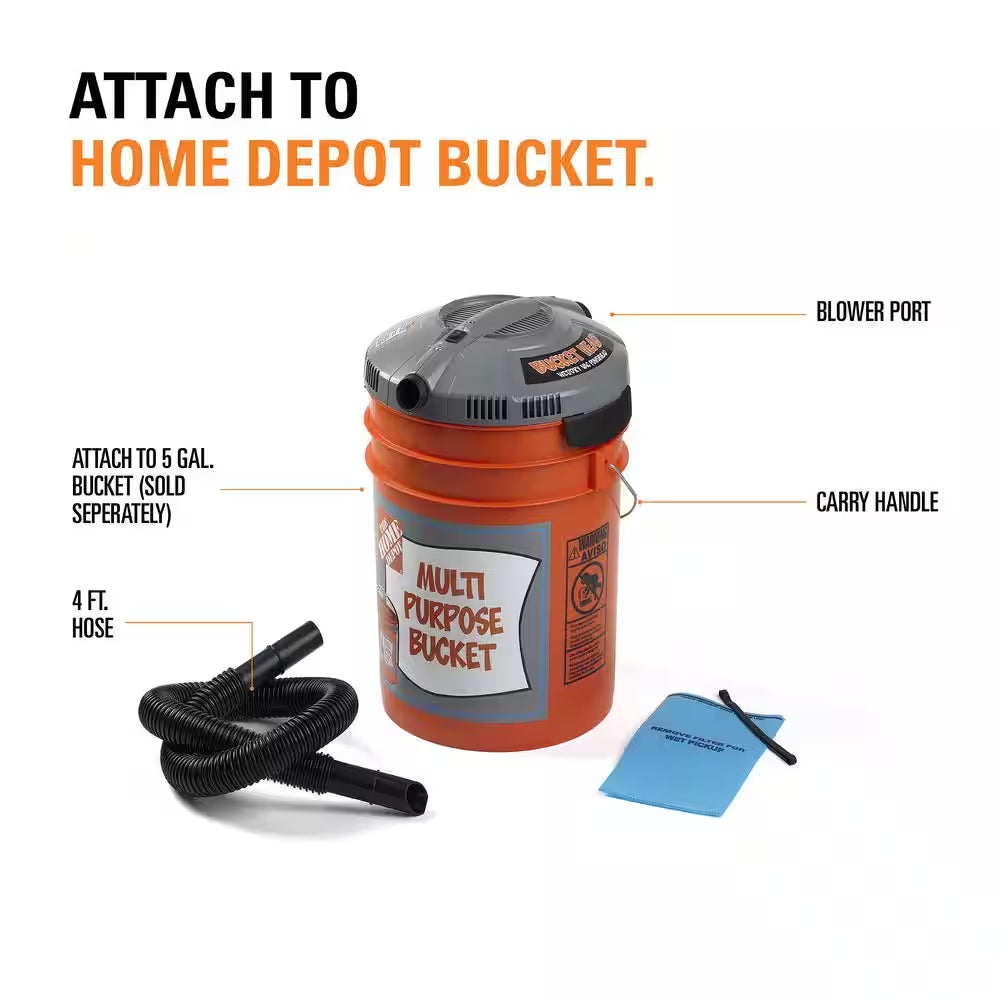 5 Gal. 1.75 Peak HP Wet Dry Vac Powerhead Shop Vacuum with Filter, Hose (Compatible with 5 Gal. Homer Bucket) BH0100