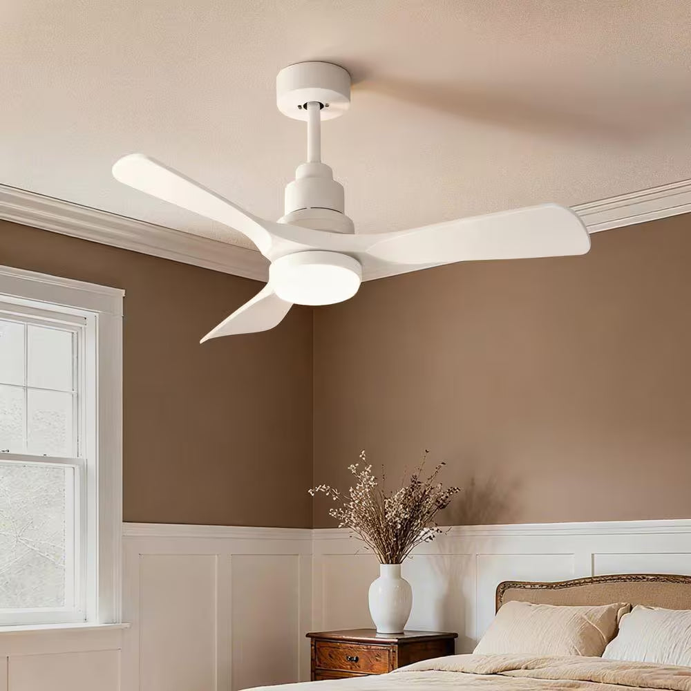 42 In. Smart White 6-Speed White Blades Downrod Mount Standard Ceiling Fan with Dimmable LED Light Included Remote
