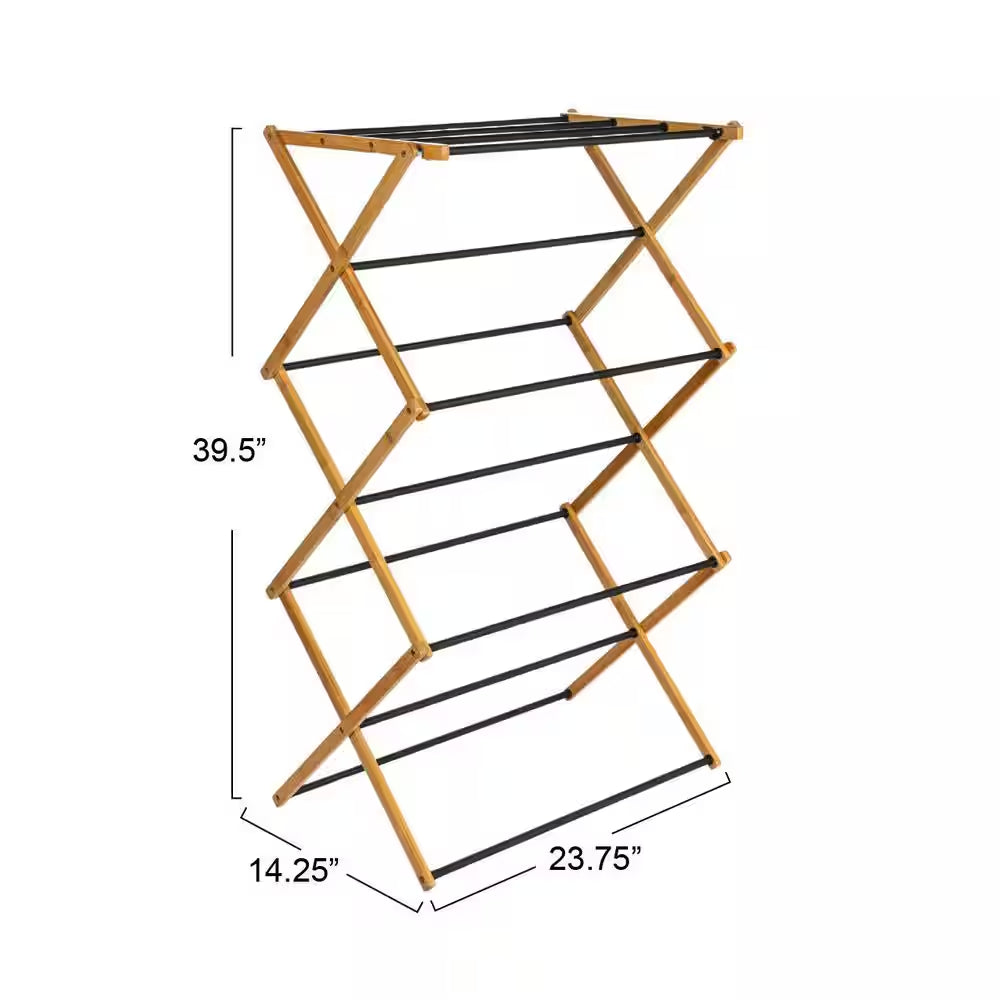 Black 39.37 In. X 14.17 In. X 23.62 In. Bamboo Free Standing Folding Drying Rack