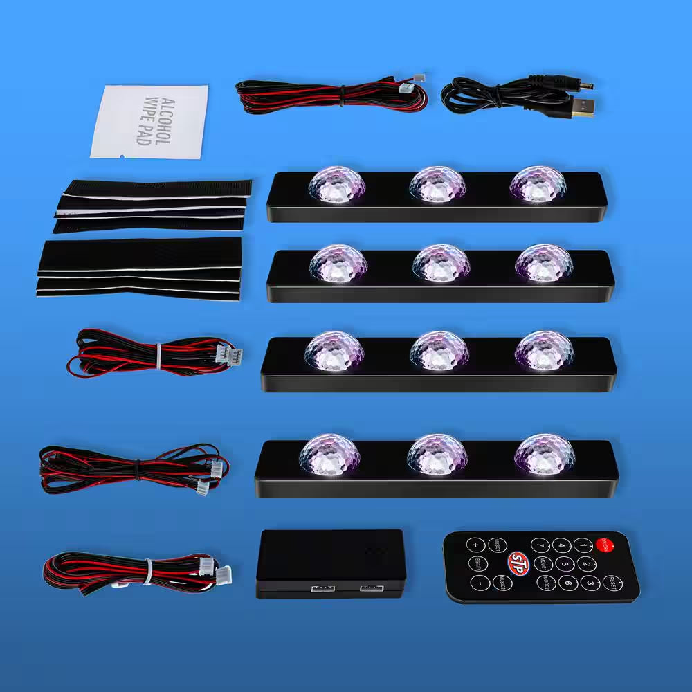 Multi-Color Car Interior LED Starlight Kit, Customizable, Sound-Reactive (4-Pack)