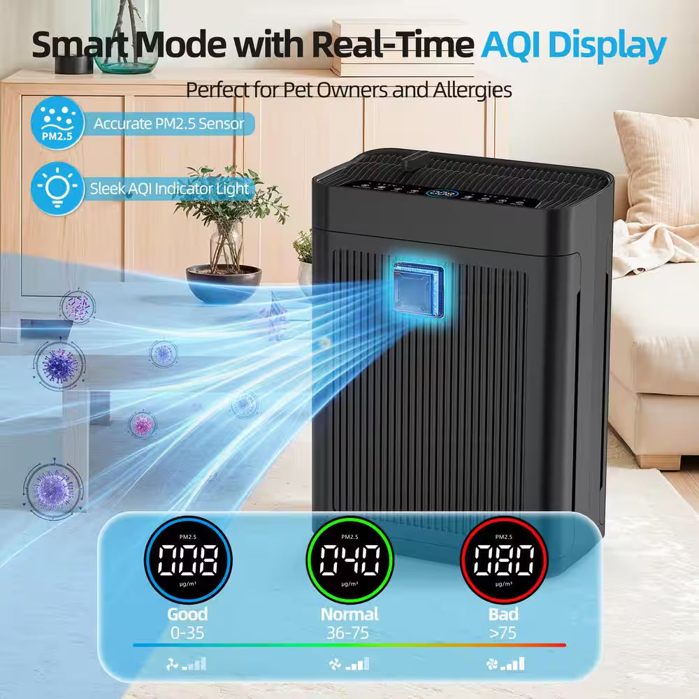 3000 Sq. Ft. Black HEPA Personal Room Air Purifier with Smart Controls and Whisper-Quiet, Air Quality Monitoring
