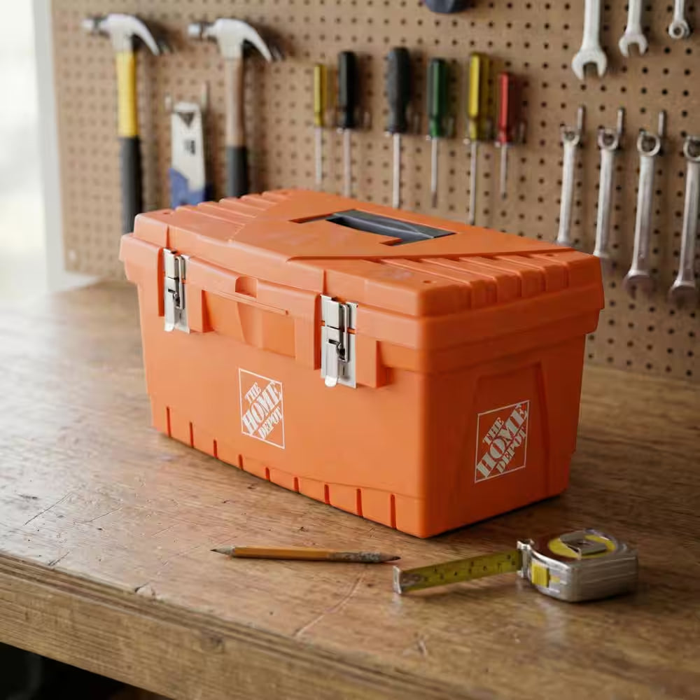 19 In. Plastic Portable Toolbox with Removable Tray in Orange