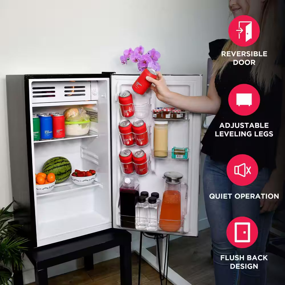 3.2 Cu. Ft. Retro Vintage Compact Mini Refrigerator with Freezer with Platinum Door Design