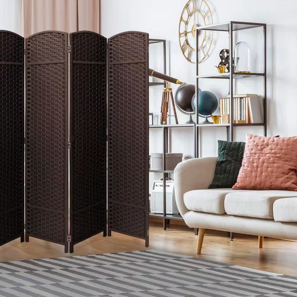 Brown 8 Panel 6 Ft. Tall Double Hinged Foldable Panel Room Divider