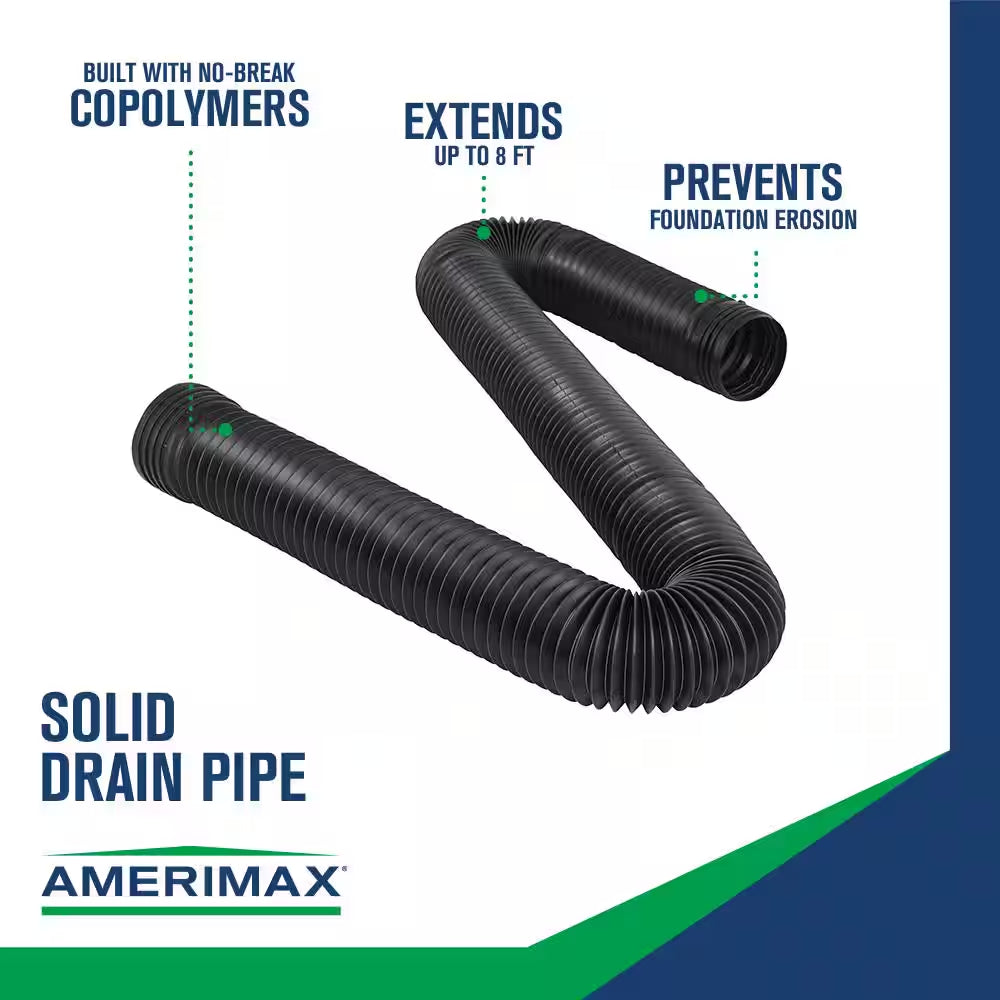 FLEX Drain 4 In. X 8 Ft. Black Copolymer Solid Drain Pipe