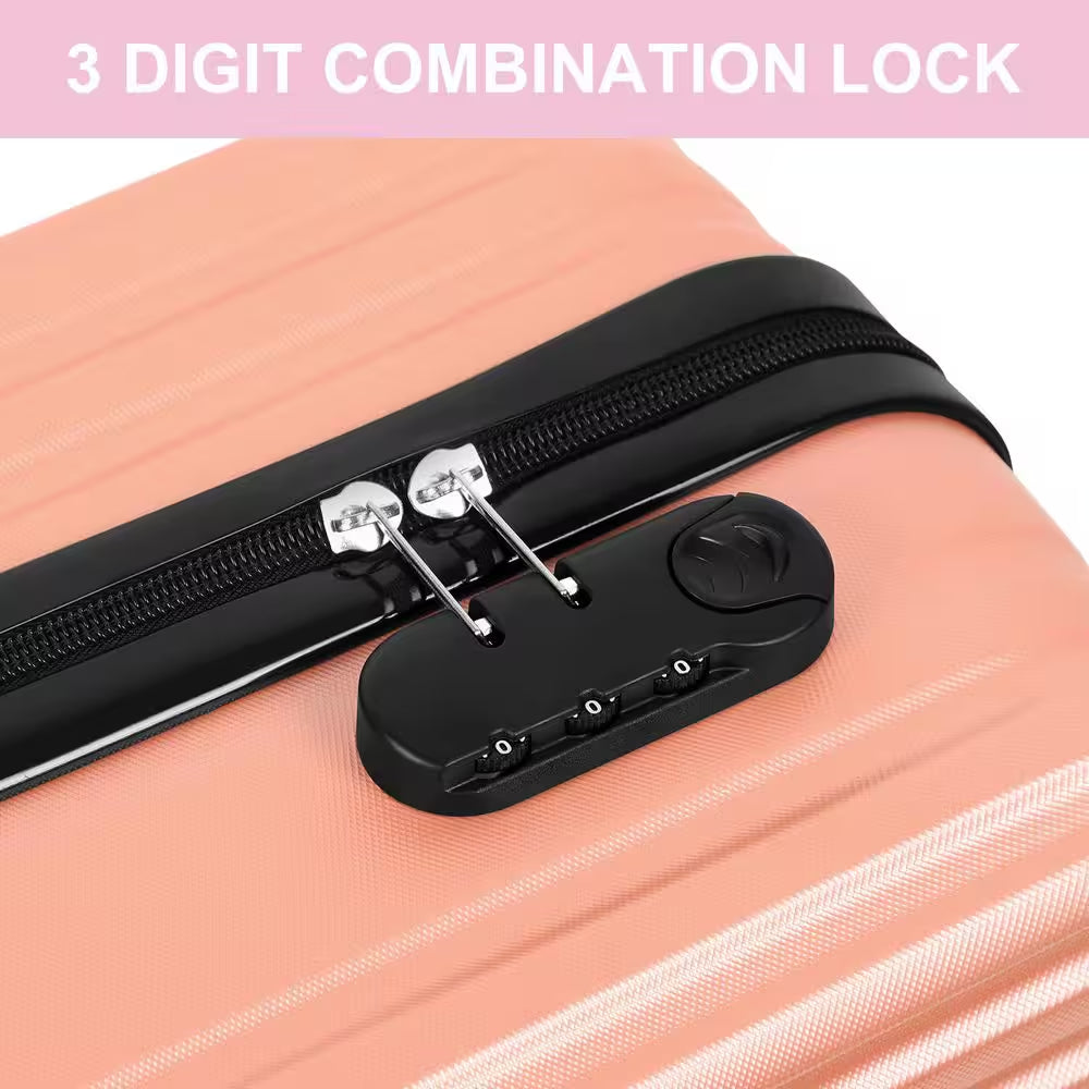 2-Piece Carry on Luggage Set Hard Side Lightweight Suitcase with 4 Spinner Wheels(14/20, Rose Gold)